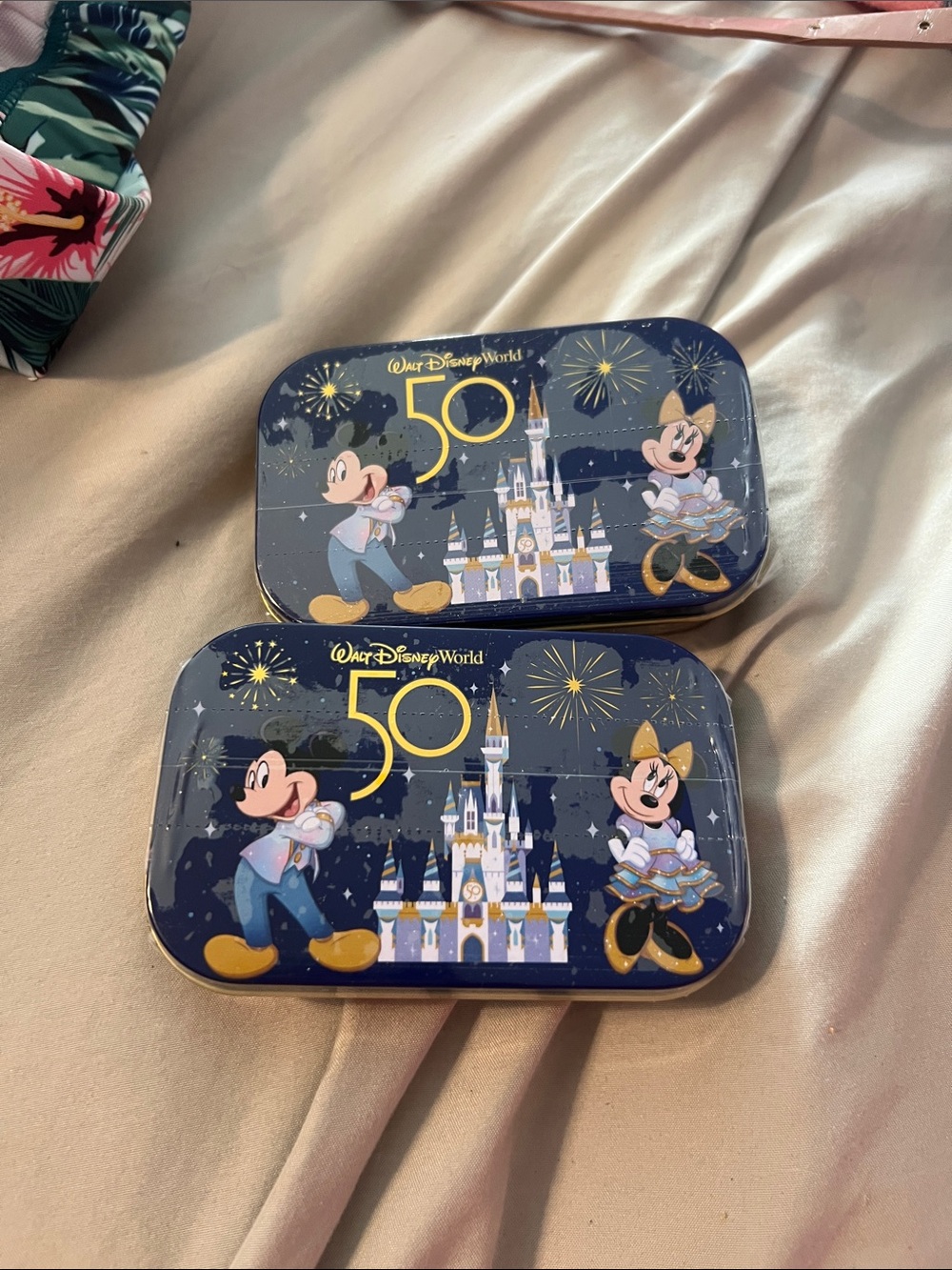 Disney Blue & Gold 50th Anniversary Mickey & Minnie Party Favor Tin Set